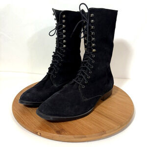 White Mountain Black Suede Lace Up Boots Women's 9 Gothic Block Heel Tall